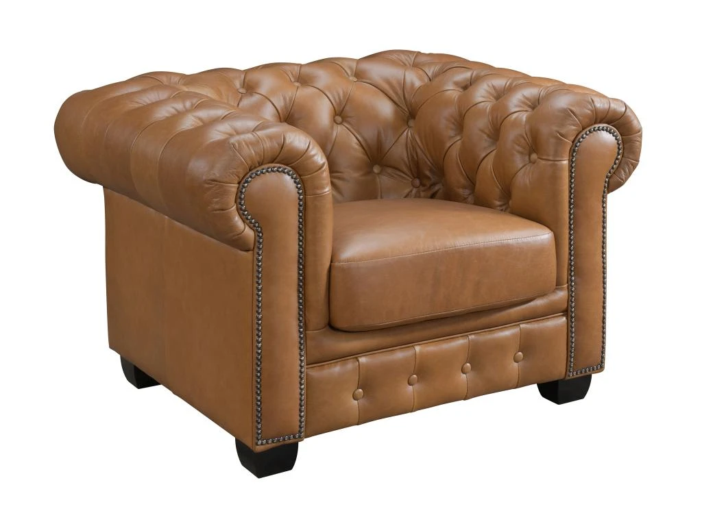 Fauteuil Chesterfield BRENTON 100% Cuir De Buffle Premium - Caramel Vintage 2 Fauteuil Chesterfield BRENTON 100% Cuir De Buffle Premium - Caramel Vintage – Image 2