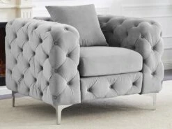 Fauteuil Chesterfield En Velours Gris Clair EDWINA 11 Fauteuil Chesterfield En Velours Gris Clair EDWINA -Deco.fr Soldes Boutique fauteuil 18364943
