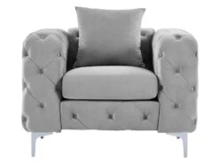 Fauteuil Chesterfield En Velours Gris Clair EDWINA 8 Fauteuil Chesterfield En Velours Gris Clair EDWINA -Deco.fr Soldes Boutique fauteuil 18364963