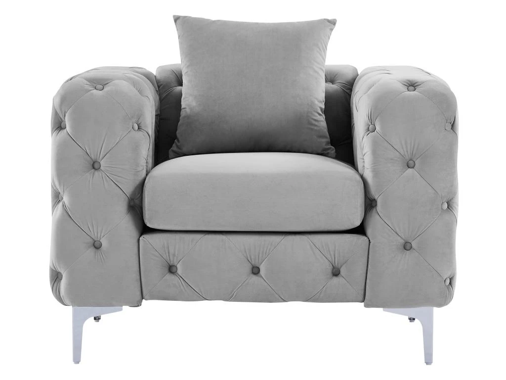 Fauteuil Chesterfield En Velours Gris Clair EDWINA 3 Fauteuil Chesterfield En Velours Gris Clair EDWINA – Image 3