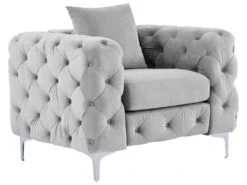 Fauteuil Chesterfield En Velours Gris Clair EDWINA 7 Fauteuil Chesterfield En Velours Gris Clair EDWINA -Deco.fr Soldes Boutique fauteuil 18364965