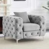 Fauteuil Chesterfield En Velours Gris Clair EDWINA -Deco.fr Soldes Boutique fauteuil 18364967