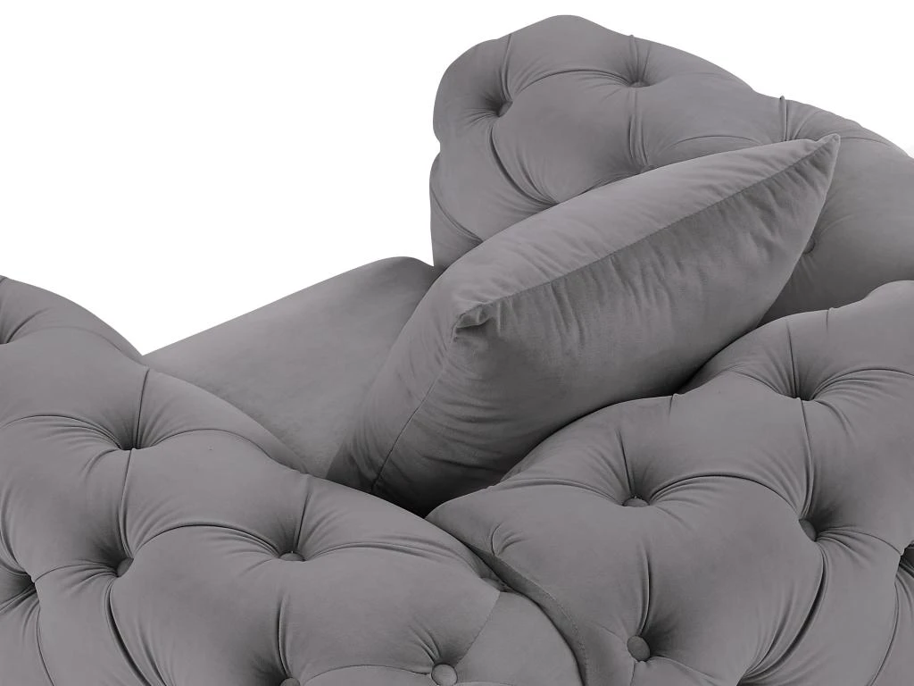 Fauteuil Chesterfield En Velours Anthracite EDWINA 4 Fauteuil Chesterfield En Velours Anthracite EDWINA – Image 4