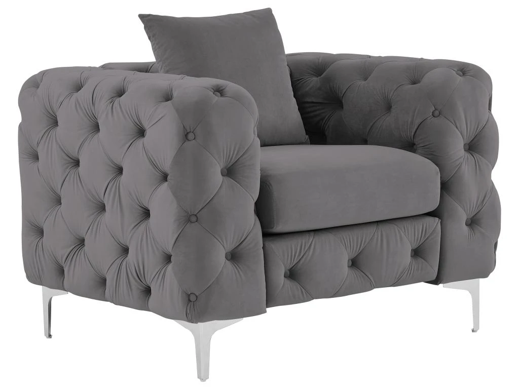 Fauteuil Chesterfield En Velours Anthracite EDWINA 2 Fauteuil Chesterfield En Velours Anthracite EDWINA – Image 2