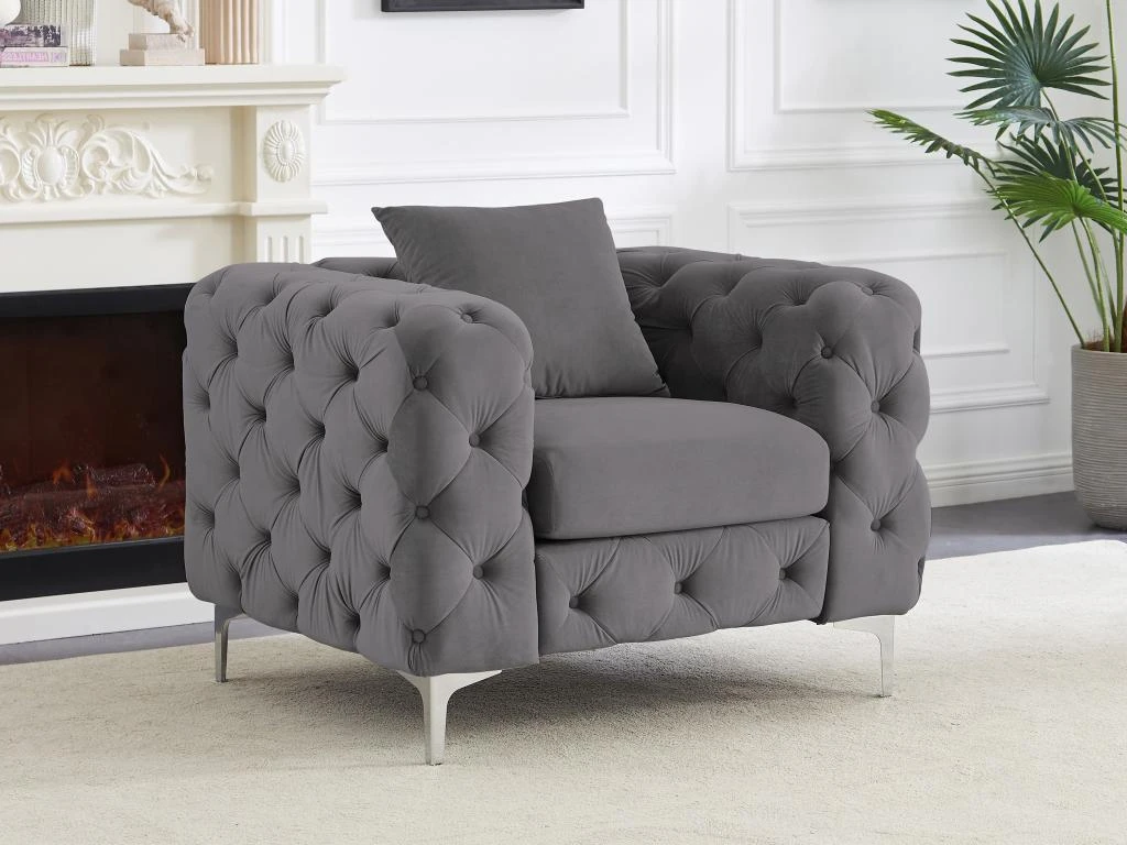 Fauteuil Chesterfield En Velours Anthracite EDWINA 1 Fauteuil Chesterfield En Velours Anthracite EDWINA
