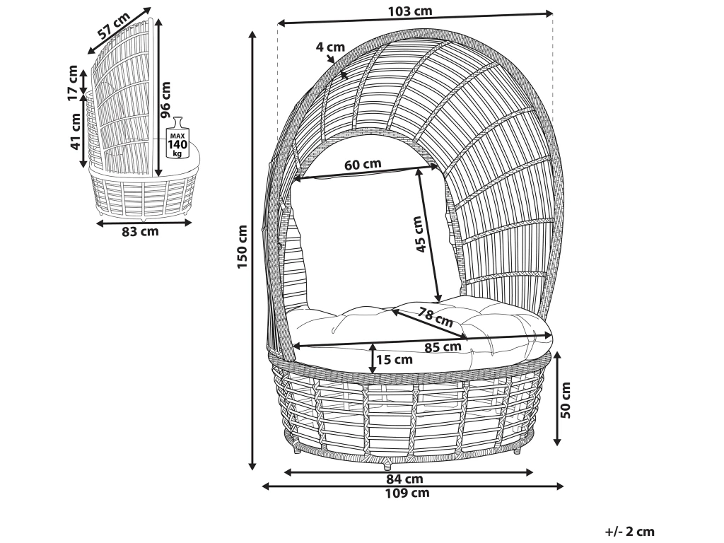 Fauteuil Cocon En Rotin Clair Et Coussin Beige LIDO 3 Fauteuil Cocon En Rotin Clair Et Coussin Beige LIDO – Image 3