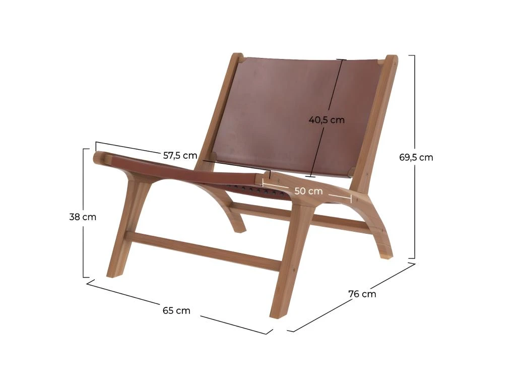 Fauteuil Kuna En Teck Et Cuir Lisse Marron 3 Fauteuil Kuna En Teck Et Cuir Lisse Marron – Image 3