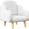 Fauteuil Enfant Design Scandinave Nuage - Piètement PP Aspect Bois Clair Tissu Polaire Blanc