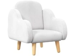 Fauteuil Enfant Design Scandinave Nuage - Piètement PP Aspect Bois Clair Tissu Polaire Blanc