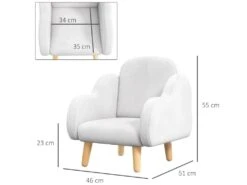 Fauteuil Enfant Design Scandinave Nuage - Piètement PP Aspect Bois Clair Tissu Polaire Blanc -Deco.fr Soldes Boutique fauteuil 18852457