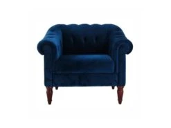 LIAM Fauteuil Chesterfield - Velours Bleu Pétrol Et Pieds En Bois - L 93,5 X P 80,5 X H 80 Cm -Deco.fr Soldes Boutique fauteuil 19133305
