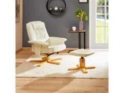 Fauteuil De Relaxation CHARLY Avec Repose-pieds Siège Pivotant Dossier Inclinable, En Synthétique Blanc Ivoire -Deco.fr Soldes Boutique fauteuil 19203021