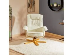 Fauteuil De Relaxation CHARLY Avec Repose-pieds Siège Pivotant Dossier Inclinable, En Synthétique Blanc Ivoire -Deco.fr Soldes Boutique fauteuil 19203023