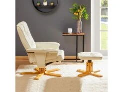 Fauteuil De Relaxation CHARLY Avec Repose-pieds Siège Pivotant Dossier Inclinable, En Synthétique Blanc Ivoire -Deco.fr Soldes Boutique fauteuil 19203025