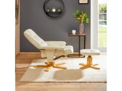 Fauteuil De Relaxation CHARLY Avec Repose-pieds Siège Pivotant Dossier Inclinable, En Synthétique Blanc Ivoire -Deco.fr Soldes Boutique fauteuil 19203027