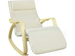 Fauteuil À Bascule Avec Repose-pied Réglable Design Rocking Chair Fauteuil Relax Beige, Fst16-w