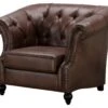Fauteuil Chesterield AQUITAINE En Microfibre Aspect Cuir Vieilli - Marron -Deco.fr Soldes Boutique fauteuil 195025