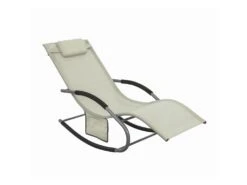 Fauteuil à Bascule Chaise Longue Transat De Jardin Avec Repose-pieds Et 1 Pochette Latérale, Bain De Soleil Rocking Chair - Crème SoBuy OGS28-MI