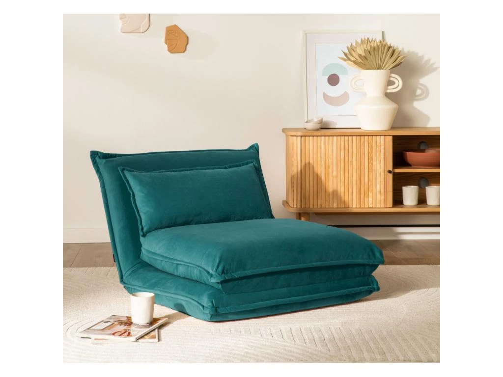 Nala - Chauffeuse Convertible 1 Place En Velours - Couleur - Bleu Canard 2 Nala - Chauffeuse Convertible 1 Place En Velours - Couleur - Bleu Canard – Image 2