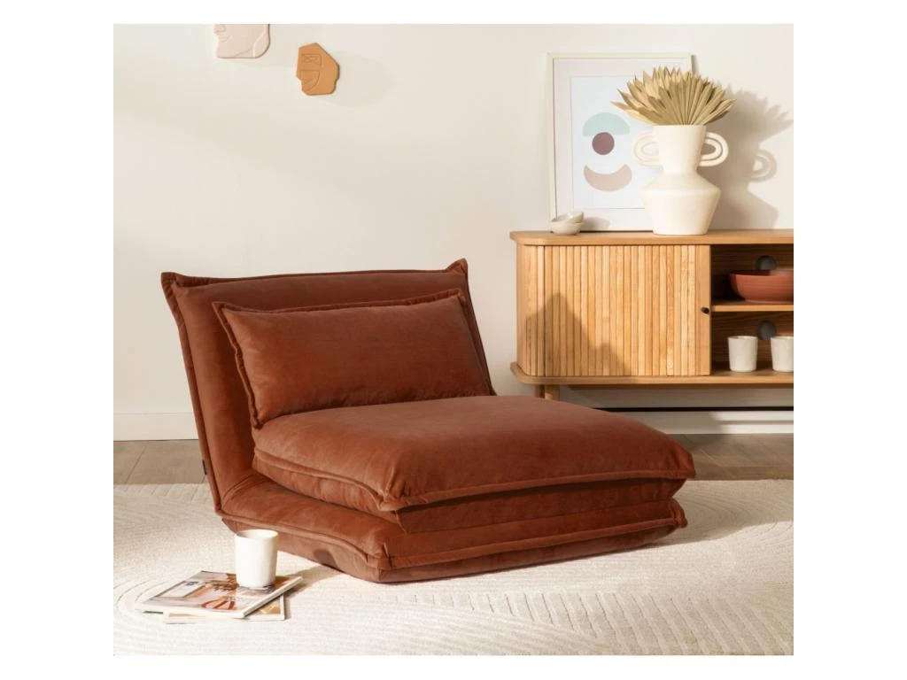 Nala - Chauffeuse Convertible 1 Place En Velours - Couleur - Rouille 2 Nala - Chauffeuse Convertible 1 Place En Velours - Couleur - Rouille – Image 2