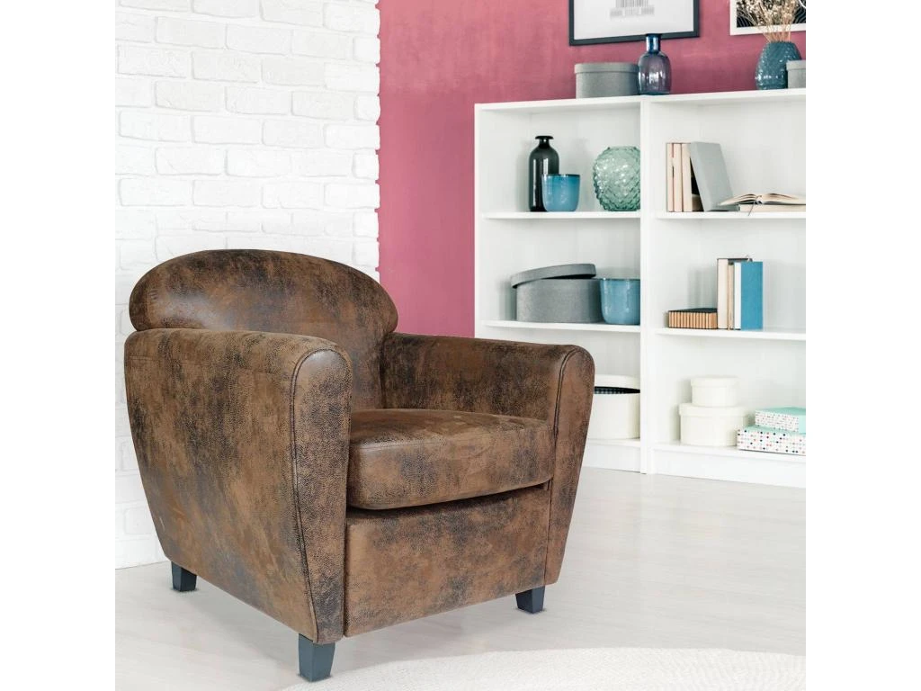 Fauteuil Club Madmen Tissu Effet Simili Usé Marron 5 Fauteuil Club Madmen Tissu Effet Simili Usé Marron – Image 5