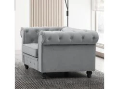 Grand Fauteuil Chesterfield Velours Argent -Deco.fr Soldes Boutique fauteuil 19942623