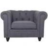 Grand Fauteuil Chesterfield Effet Lin Gris -Deco.fr Soldes Boutique fauteuil 20011085