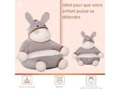 Fauteuil Enfant âne Dim. 60L X 55l X 60H Cm Garnissage Moelleux Coton Revêtement Velours Gris Crème -Deco.fr Soldes Boutique fauteuil 21224905