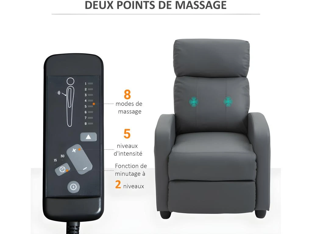 Fauteuil De Relaxation Massant ETIENNE Gris 5 Fauteuil De Relaxation Massant ETIENNE Gris – Image 5