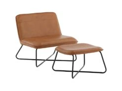 Fauteuil Et Repose Pieds En Acier Et Polyuréthane Marron X