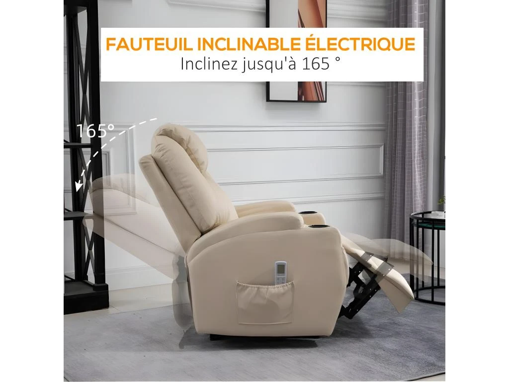 Fauteuil De Relaxation éléctrique Massant Inclinable CHARLOTTE Crème 6 Fauteuil De Relaxation éléctrique Massant Inclinable CHARLOTTE Crème – Image 6