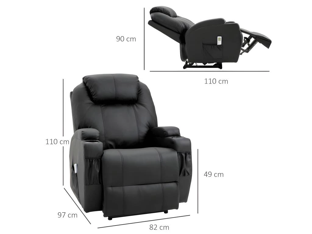 Fauteuil De Relaxation électrique Massant CHARLOTTE Noir 3 Fauteuil De Relaxation électrique Massant CHARLOTTE Noir – Image 3