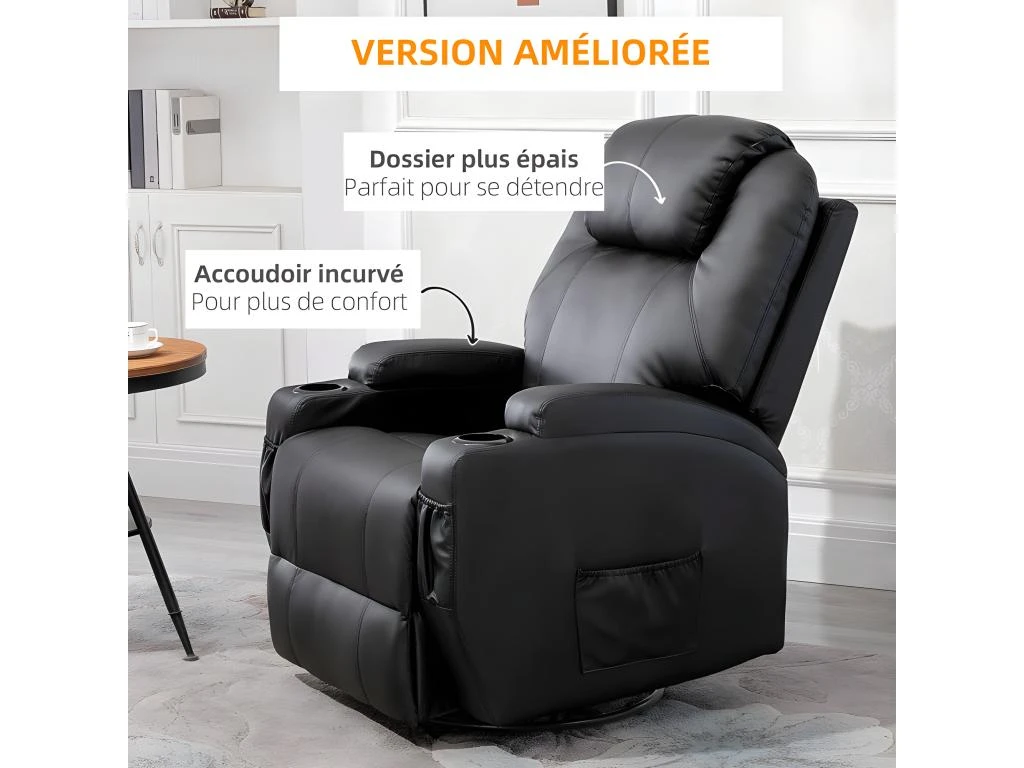 Fauteuil De Relaxation électrique Massant CHARLOTTE Noir 6 Fauteuil De Relaxation électrique Massant CHARLOTTE Noir – Image 6