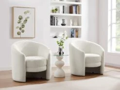 Fauteuil Arrondi En Tissu Bouclette Blanc RUOTO