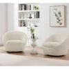 Fauteuil Pivotant Arrondi En Tissu Bouclette Blanc LACARA 15 Fauteuil Pivotant Arrondi En Tissu Bouclette Blanc LACARA -Deco.fr Soldes Boutique fauteuil 22201009