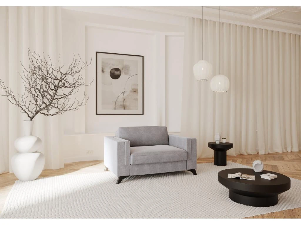 Love Seat Convertible Matelas Velours Gris Clair 80cm 2 Love Seat Convertible Matelas Velours Gris Clair 80cm – Image 2