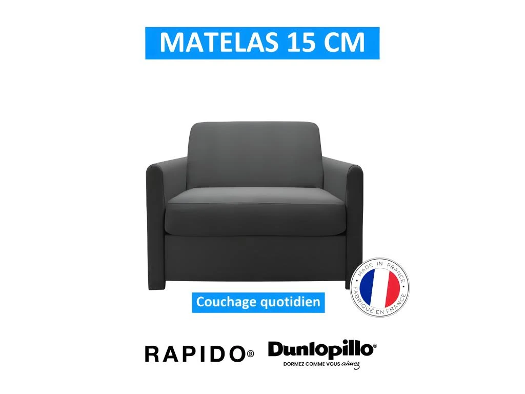 XENON Fauteuil Convertible 1 Place Noir Matelas Dunlopillo 80cm 3 XENON Fauteuil Convertible 1 Place Noir Matelas Dunlopillo 80cm – Image 3