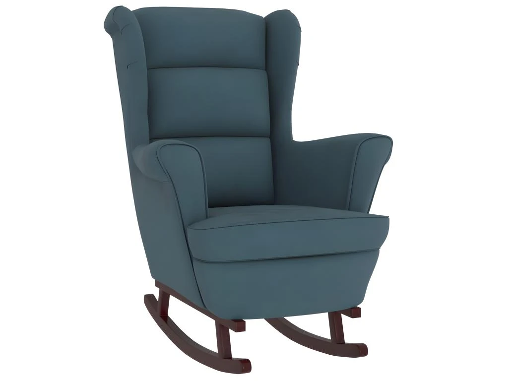 Fauteuil à Bascule Et Pieds En Bois Massif D'hévéa Bleu Velours 2 Fauteuil à Bascule Et Pieds En Bois Massif D'hévéa Bleu Velours – Image 2