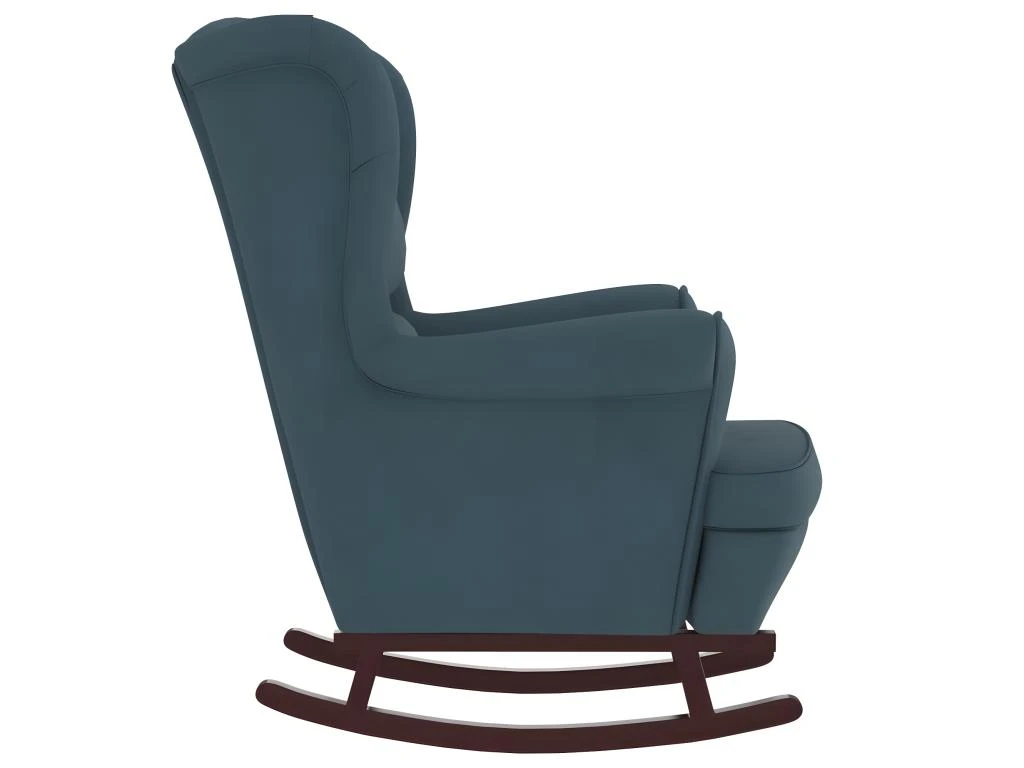 Fauteuil à Bascule Et Pieds En Bois Massif D'hévéa Bleu Velours 4 Fauteuil à Bascule Et Pieds En Bois Massif D'hévéa Bleu Velours – Image 4
