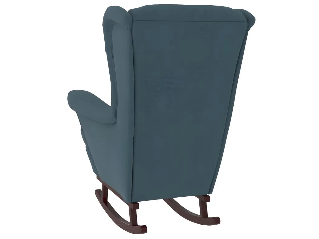 Fauteuil à Bascule Et Pieds En Bois Massif D'hévéa Bleu Velours 5 Fauteuil à Bascule Et Pieds En Bois Massif D'hévéa Bleu Velours – Image 5