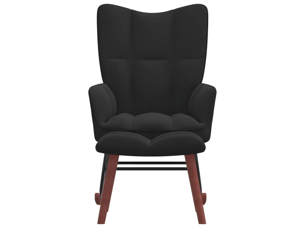 Chaise à Bascule Avec Repose-pied Noir Velours 2 Chaise à Bascule Avec Repose-pied Noir Velours – Image 2