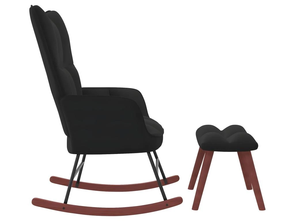 Chaise à Bascule Avec Repose-pied Noir Velours 3 Chaise à Bascule Avec Repose-pied Noir Velours – Image 3