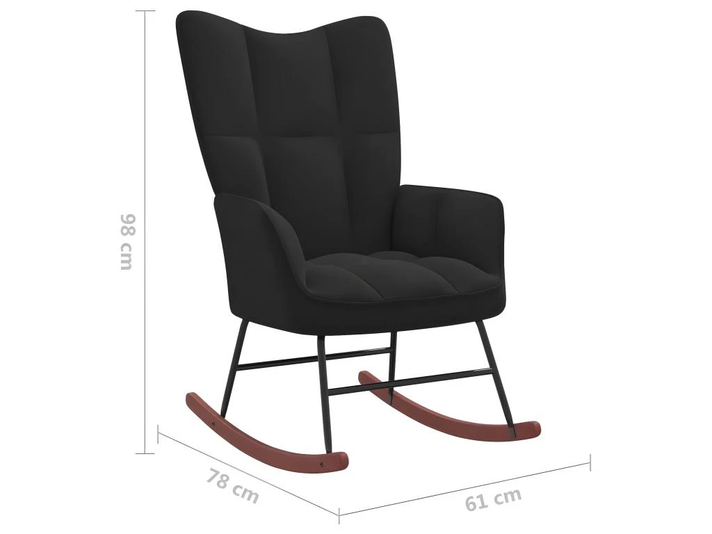 Chaise à Bascule Avec Repose-pied Noir Velours 10 Chaise à Bascule Avec Repose-pied Noir Velours – Image 10