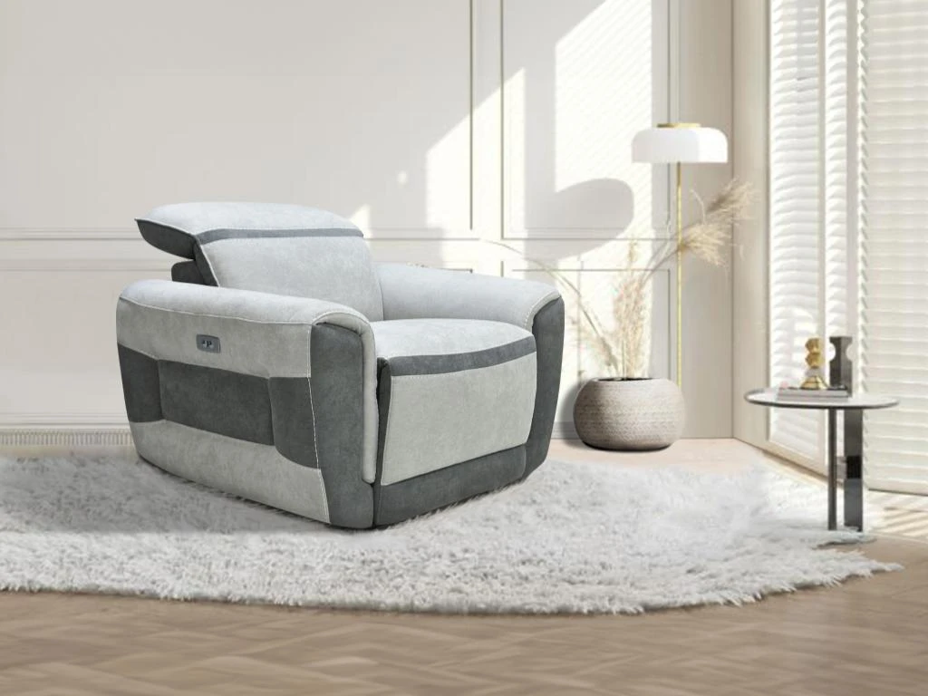 Fauteuil Relax électrique En Tissu Gris Clair ORIETTO 1 Fauteuil Relax électrique En Tissu Gris Clair ORIETTO