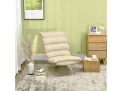 Fauteuil Relax Grand Confort Pivotant Inclinaison Réglable 5 Niv. épais Garnissage Mousse Haute Densité Tissu Velours Microfibre Beige
