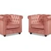 Lot De 2 Fauteuils CHESTERFIELD - Velours Rose Pastel -Deco.fr Soldes Boutique fauteuil 244195