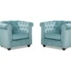 Lot De 2 Fauteuils CHESTERFIELD - Velours Bleu Pastel -Deco.fr Soldes Boutique fauteuil 244199