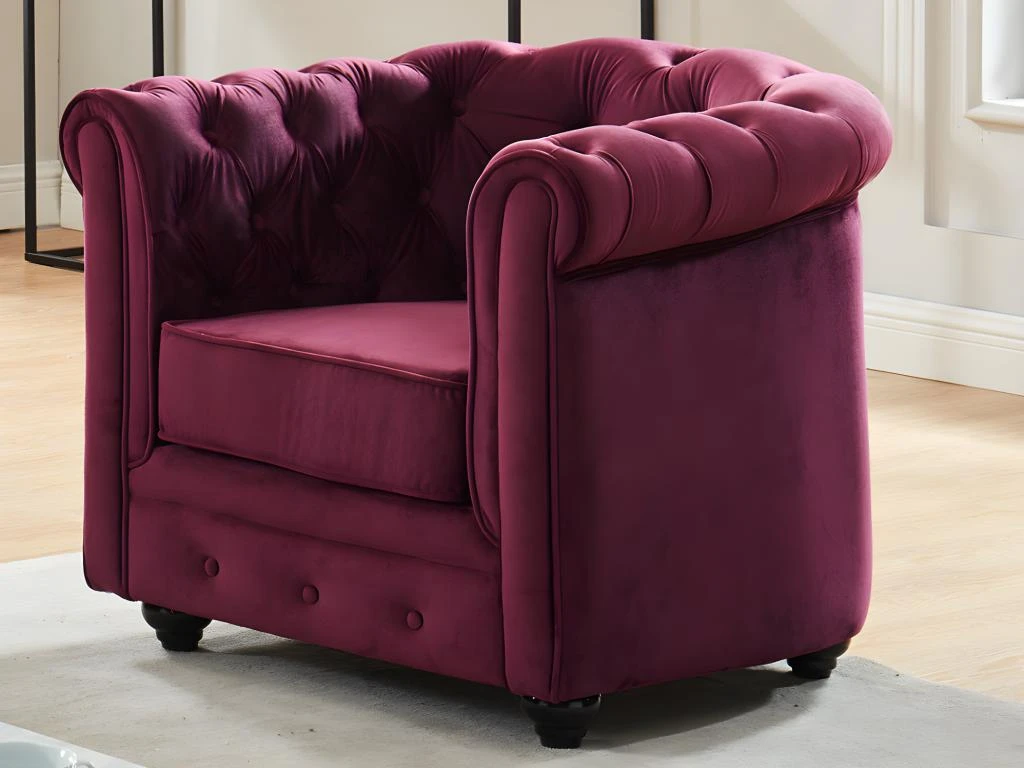 Fauteuil CHESTERFIELD - Velours Pourpre 1 Fauteuil CHESTERFIELD - Velours Pourpre