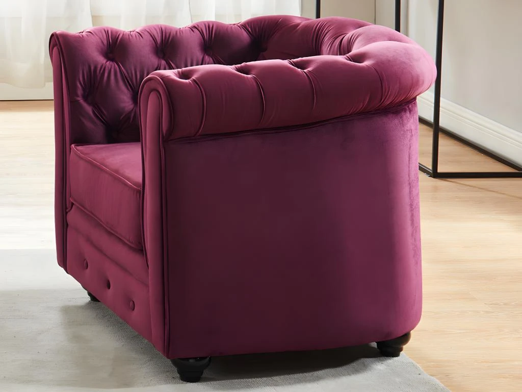 Fauteuil CHESTERFIELD - Velours Pourpre 2 Fauteuil CHESTERFIELD - Velours Pourpre – Image 2