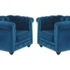 Lot De 2 Fauteuils CHESTERFIELD - Velours Bleu Canard -Deco.fr Soldes Boutique fauteuil 353223